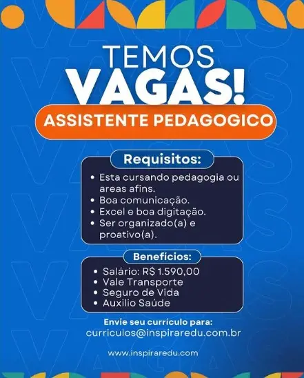 1 Vaga de emprego para Assistente Pedagógico sem experiência no Segmento escolar em 08/09
