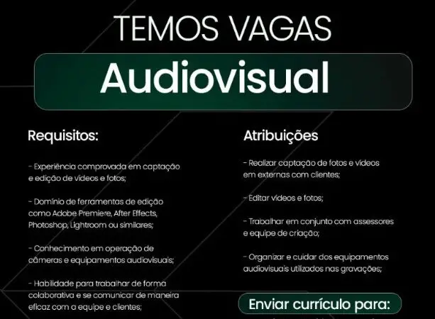 1 Vaga de emprego para Audiovisual na empresa Oxbox em 08/09
