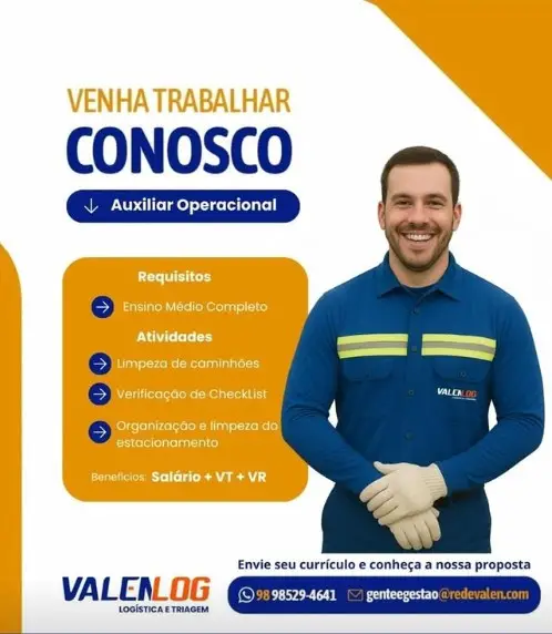 1 Vaga de emprego para Auxiliar Operacional sem experiência na empresa Valenlog em 06/09