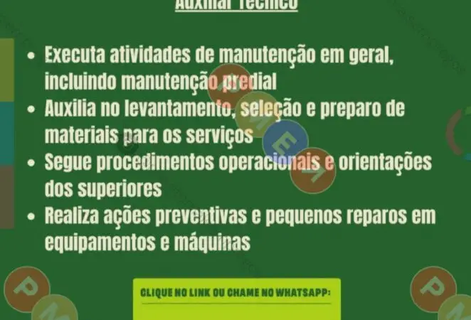 1 Vaga de emprego para Auxiliar Técnico na empresa Agência de Empregos de Igarassu em 06/09