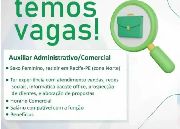 1 Vaga de emprego para Auxiliar Administrativo Comercial na empresa Inova Soluções Ambientais em 08/09