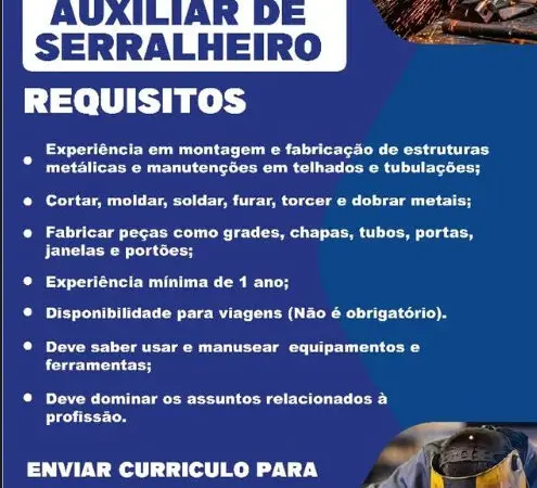 1 Vaga de emprego para Auxiliar De Serralheiro na empresa Qualitech em 06/09
