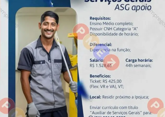 1 Vaga de emprego para Auxiliar De Serviços Gerais sem experiência na empresa Alternativa em 06/09