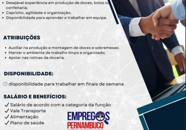 1 Vaga de emprego para Auxiliar De Doceria sem experiência na empresa Restaurante Casa dos Frios em 08/09