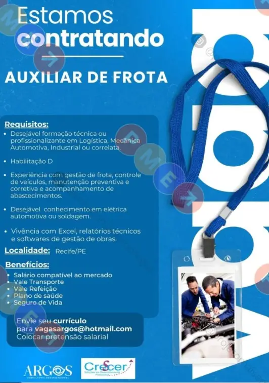1 Vaga de emprego para Auxiliar De Frota na empresa Argo em 08/09