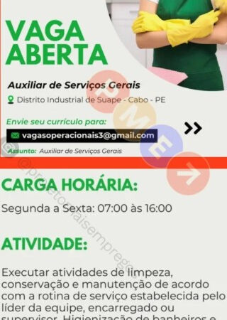 1 Vaga de emprego para Auxiliar De Serviços Gerais na empresa Eficiente em 08/09