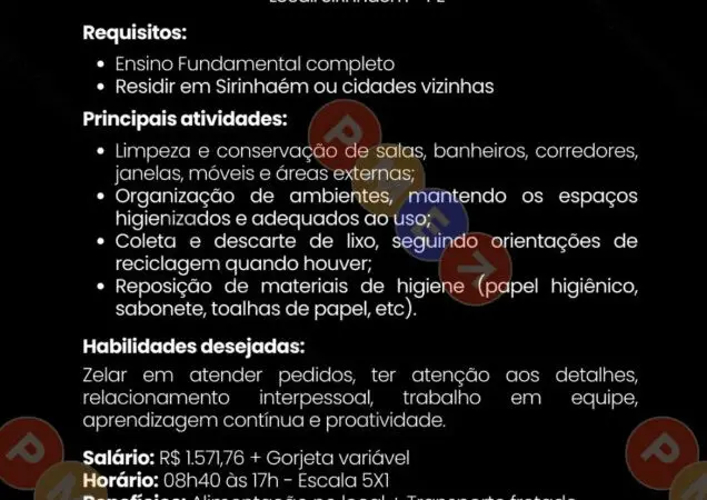 1 Vaga de emprego para Auxiliar De Serviços Gerais sem experiência na empresa Lup em 09/09