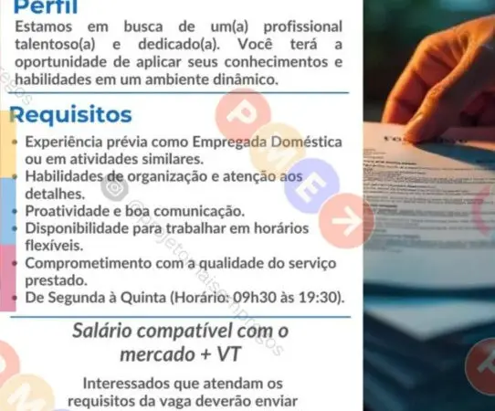 1 Vaga de emprego para Auxiliar De Serviços Gerais Doméstica na empresa Rodrigues Assessoria em 08/09