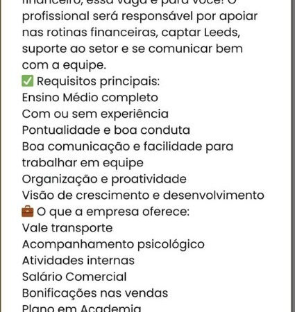 1 Vaga de emprego para Auxiliar sem experiência no Segmento financeiro em 08/09