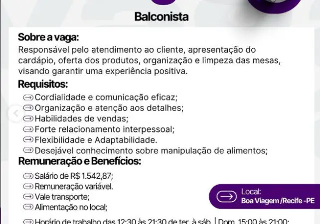 1 Vaga de emprego para Balconista sem experiência na empresa Inovar RH em 06/09