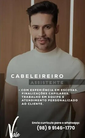1 Vaga de emprego para Cabelereiro Assistente na empresa Salão de Beleza Vale em 10/09