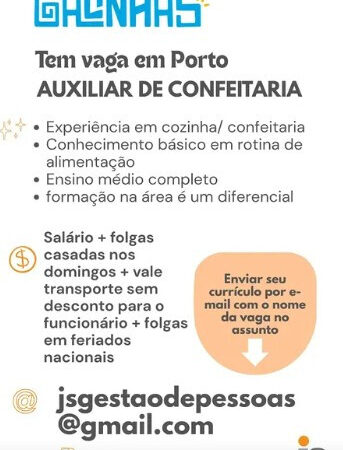 1 Vaga de emprego para Auxiliar De Confeitaria na empresa JS Consultoria em 06/09