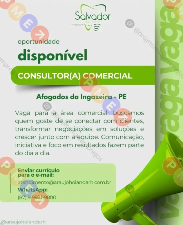 1 Vaga de emprego para Consultor Comercial na empresa Clínica Salvador Implantes em 06/09