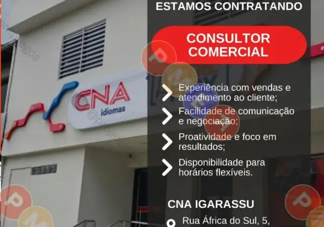 1 Vaga de emprego para Consultor Comercial na empresa Curso de Idiomas CNA em 10/09