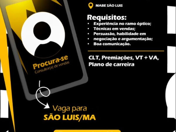 1 Vaga de emprego para Consultor De Vendas na empresa Ótica Mabe em 08/09