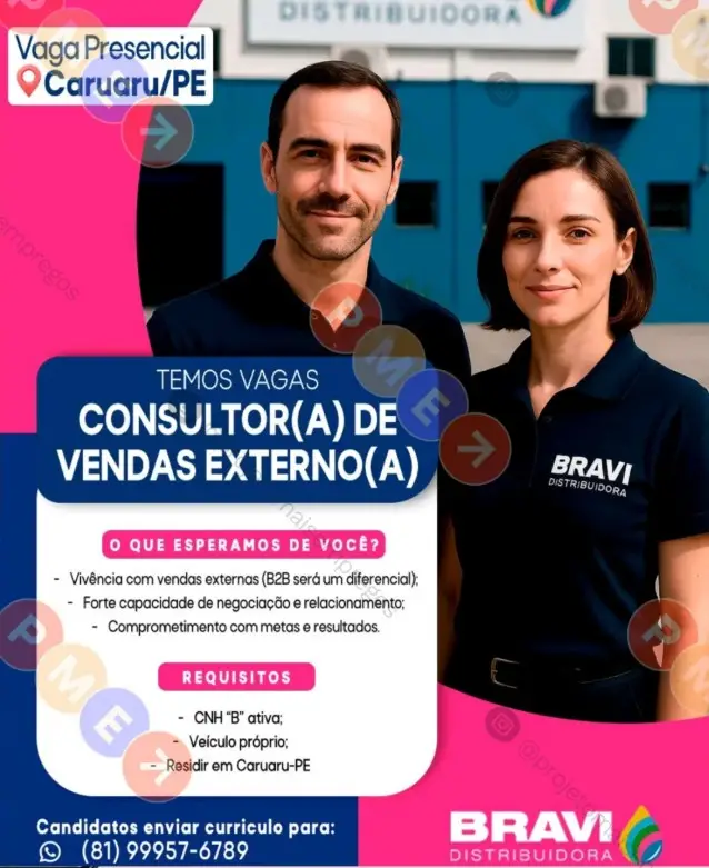 1 Vaga de emprego para Consultor De Vendas Externo na empresa Bravi Distribuidora em 06/09
