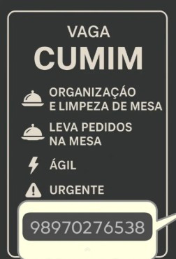 1 Vaga de emprego para Cumim sem experiência no Segmento alimentício em 08/09