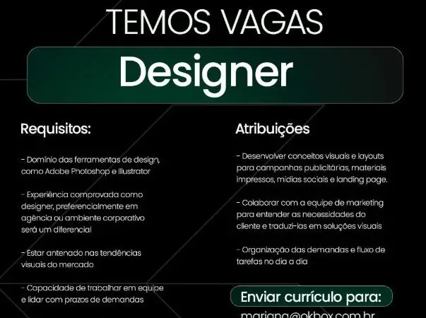 1 Vaga de emprego para Designer na empresa Oxbox em 08/09