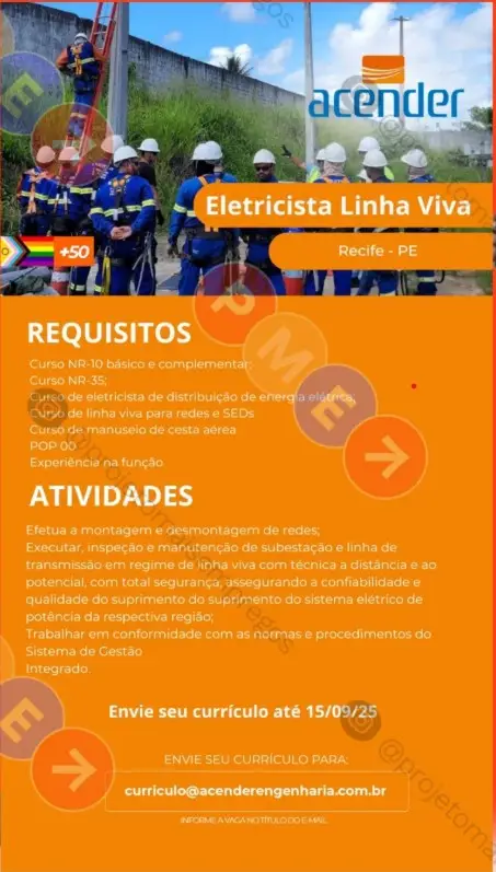 1 Vaga de emprego para Eletricista na empresa Acender em 06/09