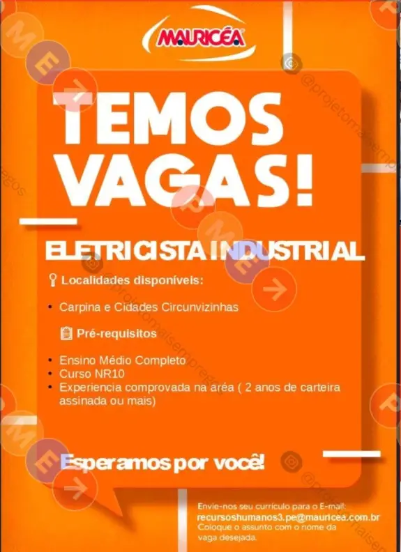 1 Vaga de emprego para Eletricista Industrial na empresa Mauricéa em 06/09