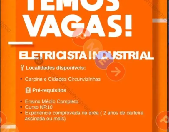 1 Vaga de emprego para Eletricista Industrial na empresa Mauricéa em 06/09