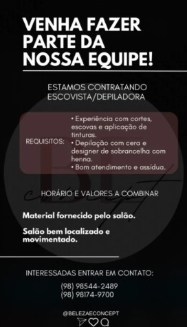 1 Vaga de emprego para Escovista Depiladora na empresa Salão de beleza Beleza Concept em 06/09