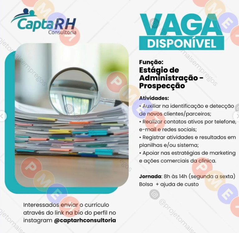1 Vaga de emprego para Estágio De Rh sem experiência na empresa Capta RH em 22/09