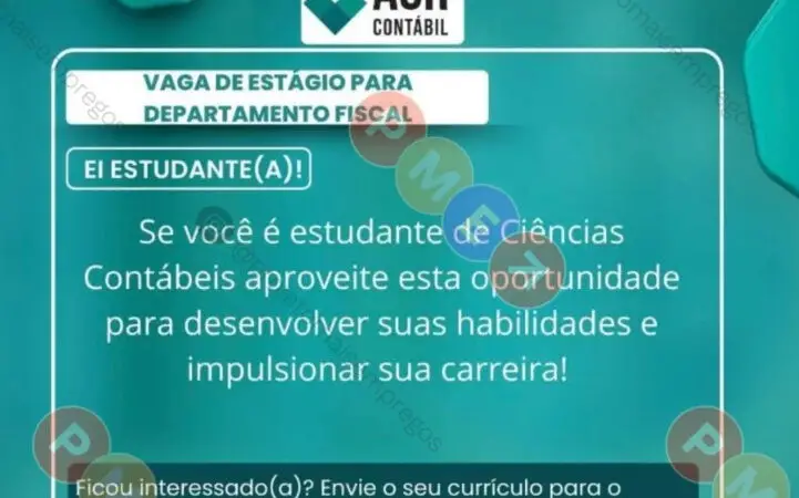 1 Vaga de emprego para Estágio Departamento Fiscal sem experiência na empresa AGR Contábil em 10/09