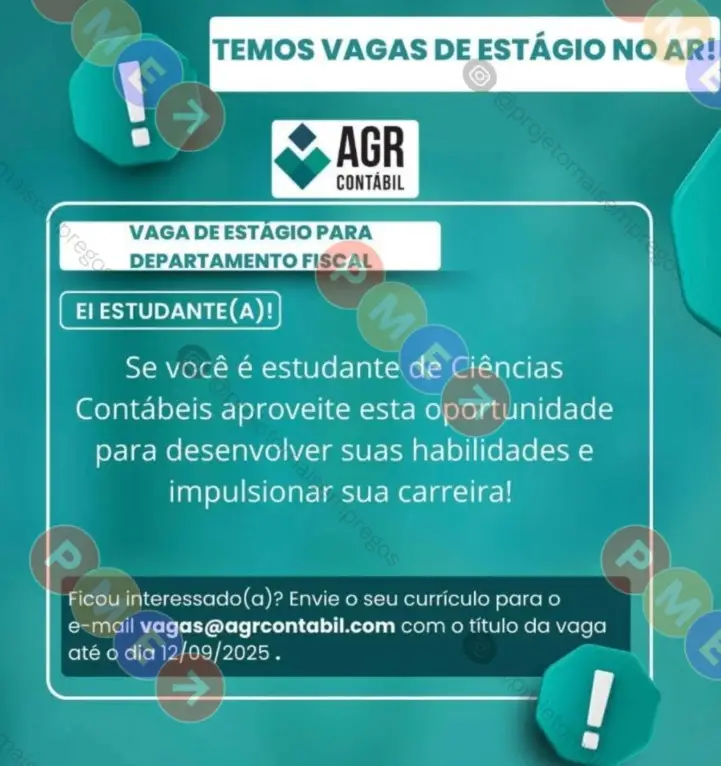 1 Vaga de emprego para Estágio Departamento Fiscal sem experiência na empresa AGR Contábil em 10/09