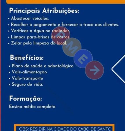 1 Vaga de emprego para Frentista na empresa Posto Costa Dourada em 06/09