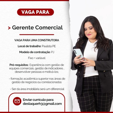 1 Vaga de emprego para Gerente Comercial na empresa Destaque RH em 26/09