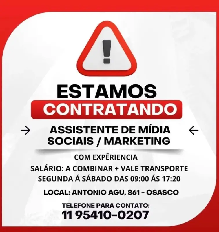 1 Vaga de emprego para Assistente De Mídias Sociais, Marketing na Cidade em 06/09