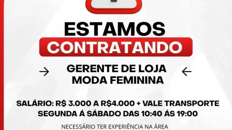 1 Vaga de emprego para Gerente De Loja Moda Feminina na Cidade em 06/09