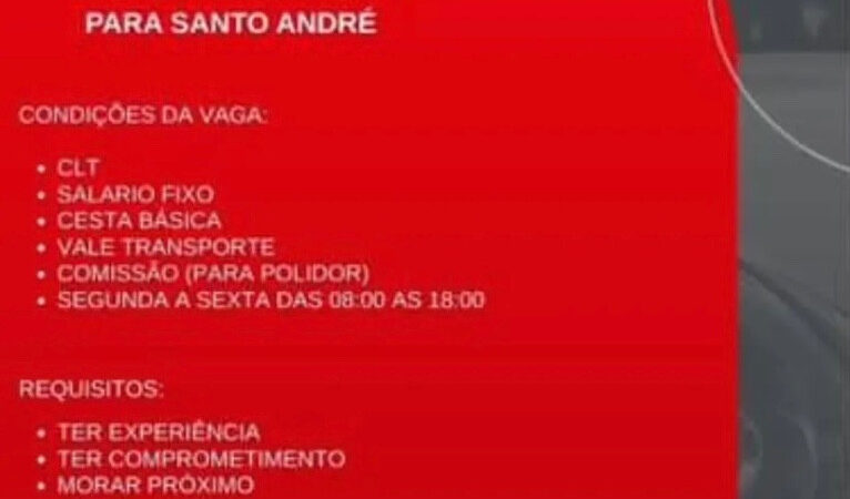 2 Vagas de emprego para Lavador E Polidor na Cidade em 06/09