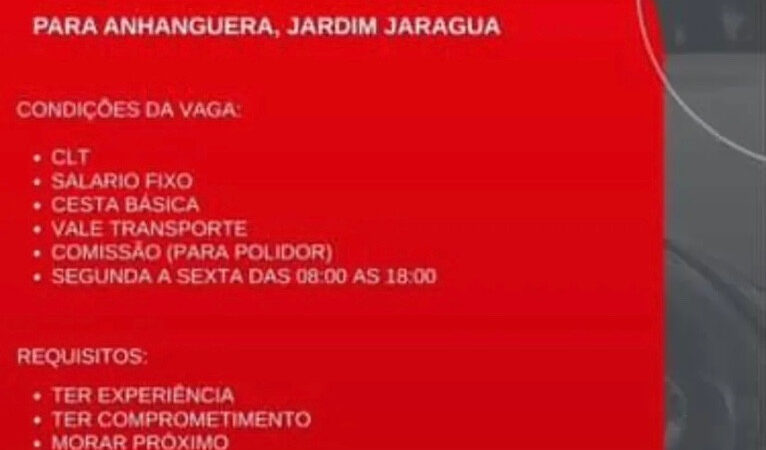 2 Vagas de emprego para Lavador E Polidor no Bairro em 06/09