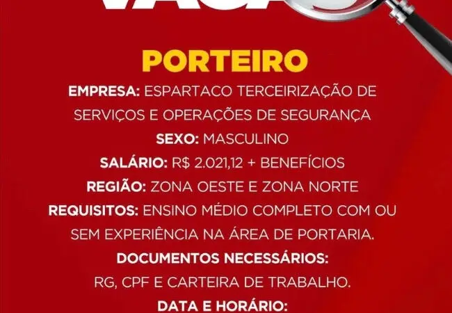 1 Vaga de emprego para Porteiro sem experiência na empresa Espartaco em 06/09