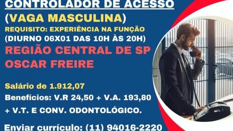 1 Vaga de emprego para Controlador De Acesso na empresa CTS em 06/09
