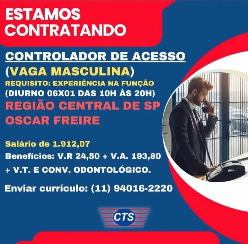 1 Vaga de emprego para Controlador De Acesso na empresa CTS em 06/09