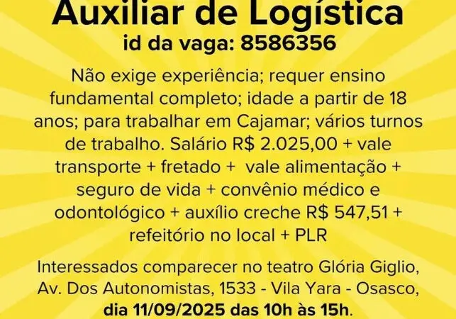 1 Vaga de emprego para Auxiliar De Logística sem experiência na empresa Mercado livre em 06/09