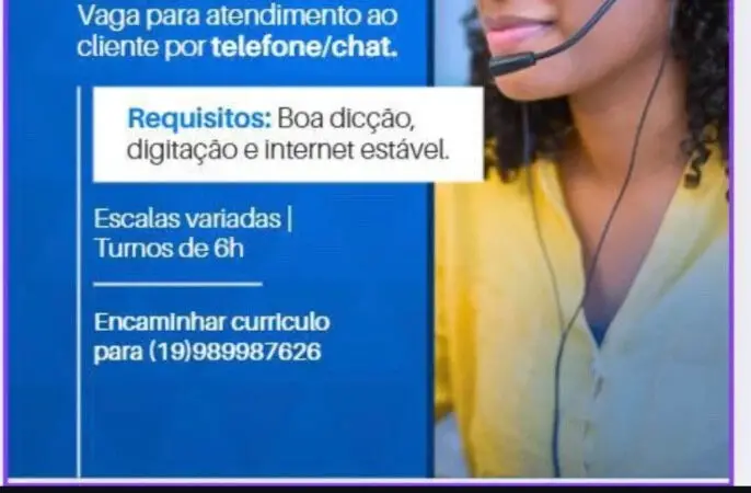 1 Vaga de emprego para Call Center, Atendimento no Bairro em 06/09