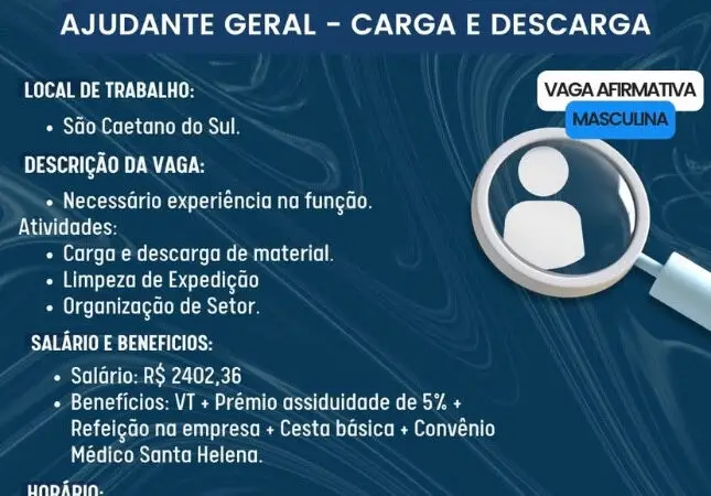 1 Vaga de emprego para Ajudante Geral na Cidade em 06/09