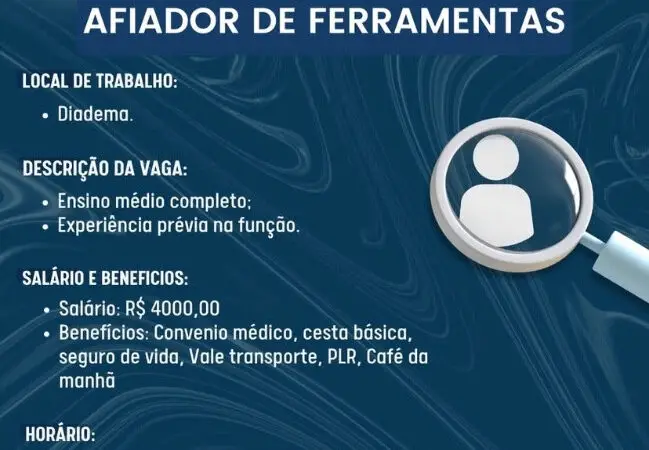 1 Vaga de emprego para Afiador De Ferramentas na Cidade em 06/09