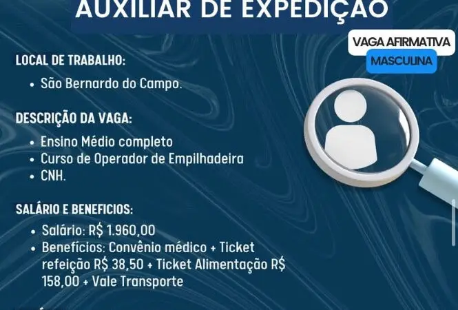 1 Vaga de emprego para Auxiliar De Expedição na Cidade em 06/09