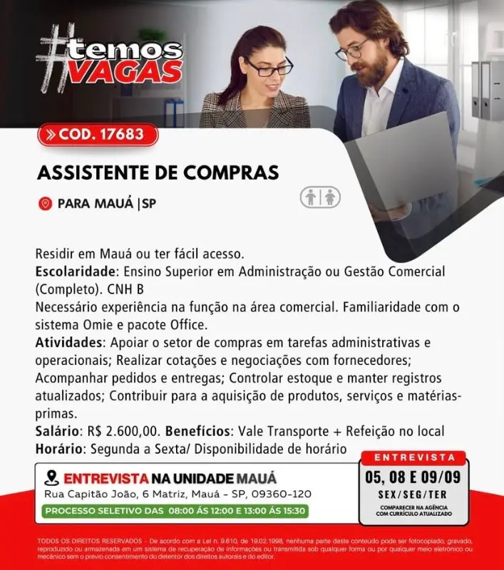 1 Vaga de emprego para Assistente De Compras na Cidade em 06/09