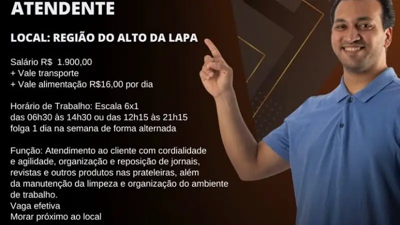 1 Vaga de emprego para Atendente no Bairro em 06/09