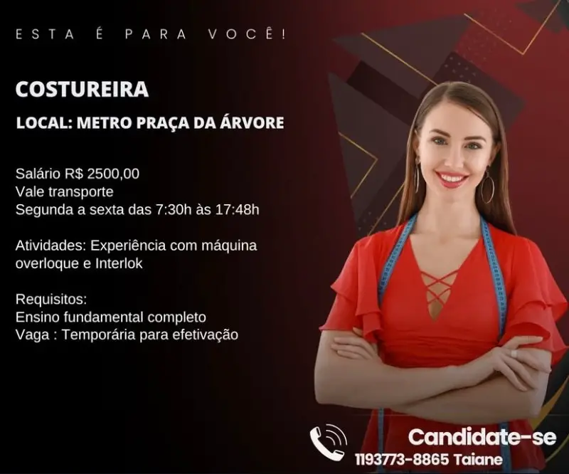 1 Vaga de emprego para Costureira no Bairro em 06/09