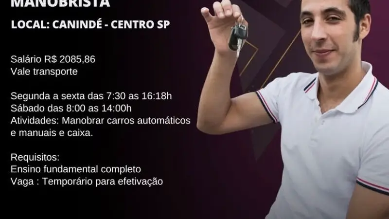 1 Vaga de emprego para Manobrista no Bairro em 06/09