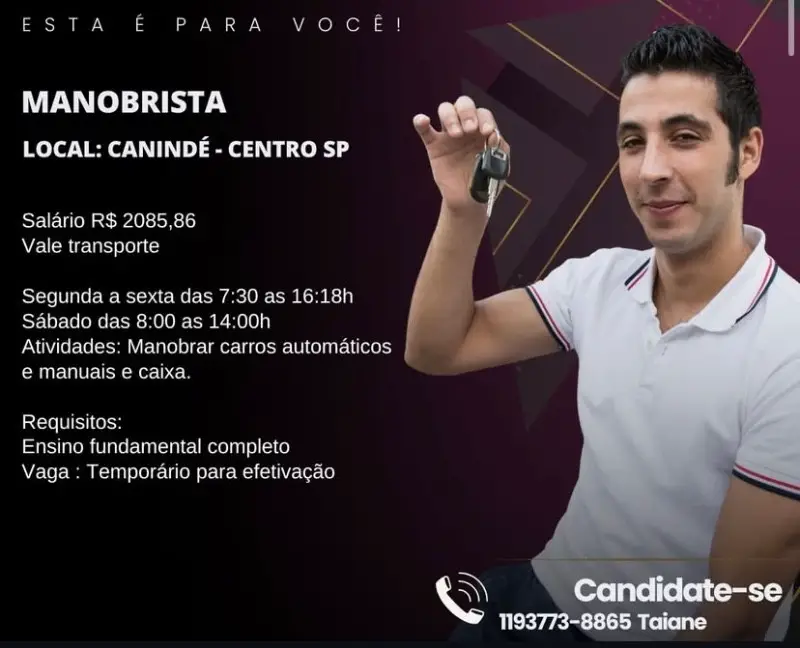 1 Vaga de emprego para Manobrista no Bairro em 06/09