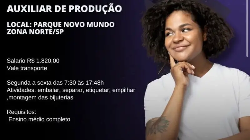 1 Vaga de emprego para Auxiliar De Produção no Bairro em 06/09