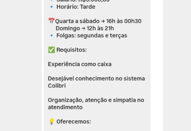 1 Vaga de emprego para Operador De Caixa no Bairro Mandaqui em 08/09